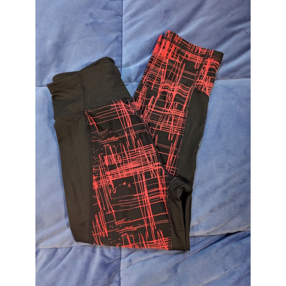 Calvin Klein Performance Leggings Women Black Red‎ Abstract Crop - Size XS